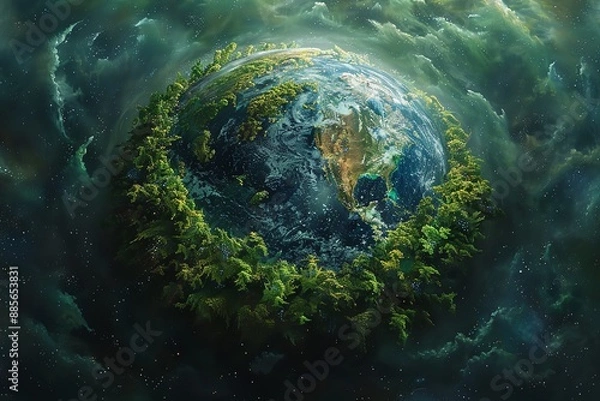 Fototapeta The Earth viewed from afar, highlighting the transformation of landscapes through the life cycle.