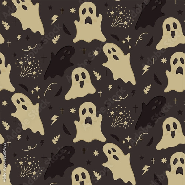 Obraz A pattern with funny ghosts on a dark background in the flat style.