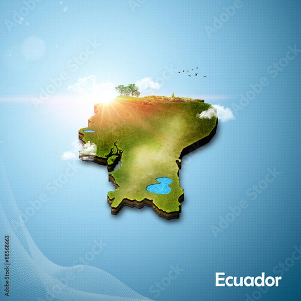 Fototapeta Realistic 3D Map of Ecuador