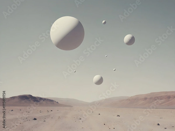 Fototapeta desert planet with several satellites grayscale or black and white image
