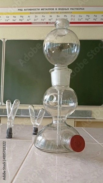 Obraz Chemical glassware in a chemistry lesson. Demonstration experience.