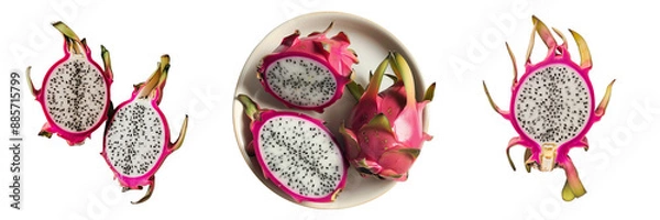 Fototapeta Set of dragon fruit isolated on transparent background. Pitahaya