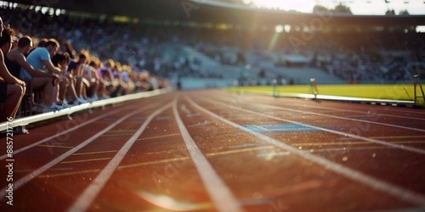 Obraz Sunlit track at the Paris Olympic Stadium during a summer athletics event