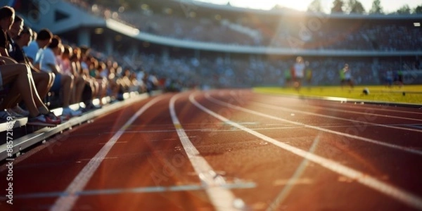 Obraz Track and field stadium at Paris Olympic Games, sunlight and spectators