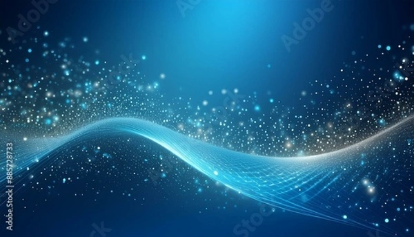 Obraz Abstract sparkling particles on a blue gradient background