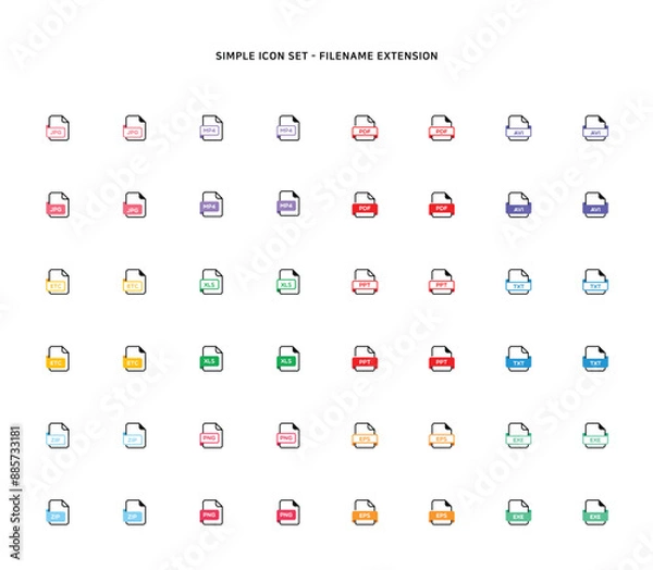 Fototapeta Collection of document type icon according to file extension
