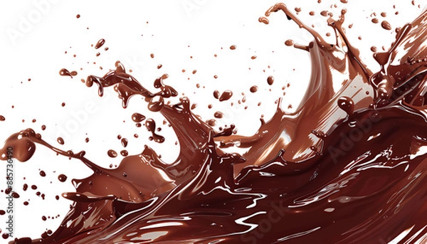 Obraz Chocolate splash, food and drink illustration, abstract swirl background isolated on a transparent background.