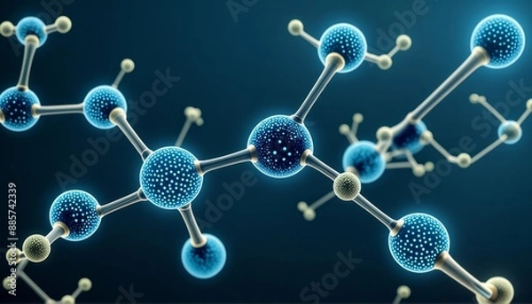 Fototapeta Microscopic molecular research: futuristic structures and illuminated chemistry in biotechnology