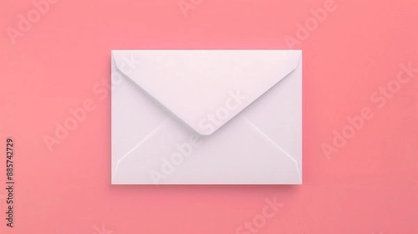Obraz White Envelope on Peach Background;  Minimalist Stationery Design for Invitations, Correspondence, and Office Decor;  High-Resolution Stock Photo with Clean, Simple, and Elegant Aesthetic