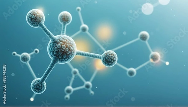 Fototapeta Scientific research in biotechnology: microscopic molecular bonds and illuminated chemistry