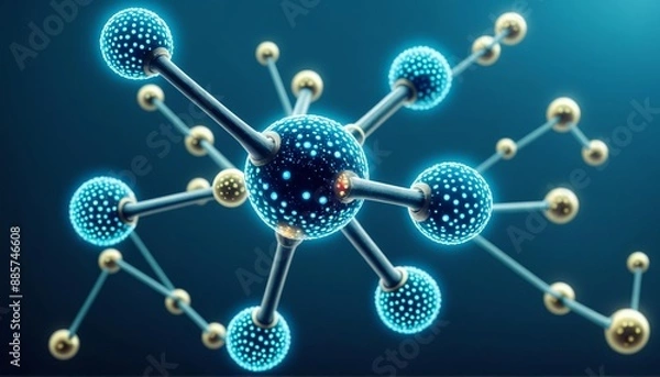 Fototapeta Innovative biotechnology: molecular structures and microscopic analysis of DNA and collagen for skincare
