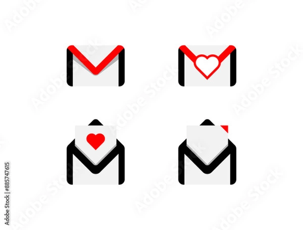 Obraz Vector  Red heart Envelope icon, email or incoming message