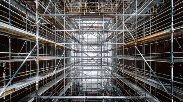 Fototapeta A tall building with scaffolding is being constructed