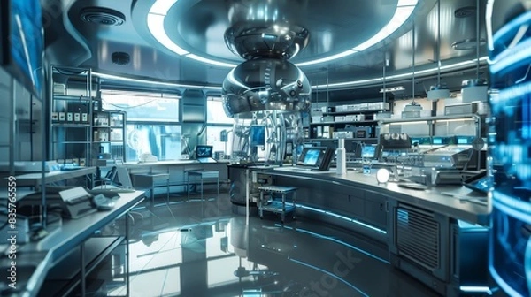 Obraz Futuristic laboratory interior with sleek design and advanced technology in full use for scientific research