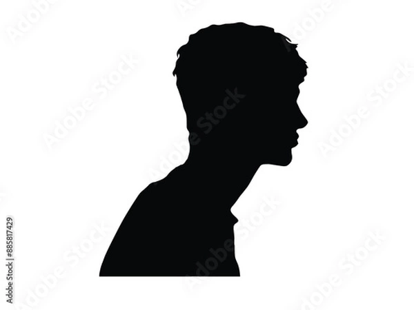 Obraz silhouette of a guy with tousled black hair on a white background.
