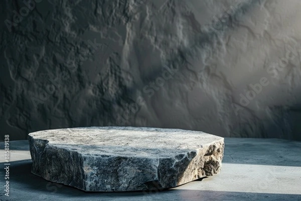 Fototapeta A large rock sits on top of a concrete floor