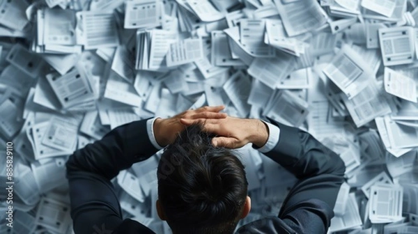 Fototapeta The struggle of cognitive load, with a person overwhelmed by too much information to process