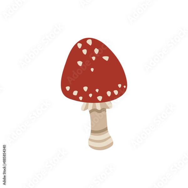 Fototapeta Vector isolated element. Amanita. Mushrooms. Autumn time. Halloween. Color image on a white background. The print is used for packaging design.