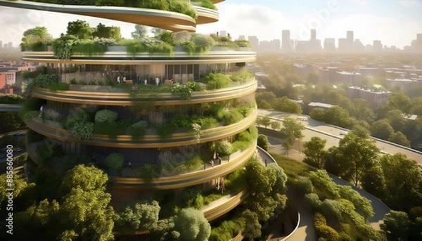 Obraz Future Urban Design: Building with Tree Ecosystem