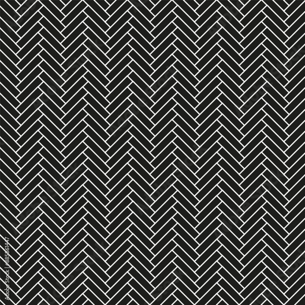 Fototapeta Herringbone pattern design. Vector seamless. Geometric black background. Decorative white lines.