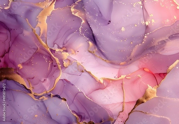 Fototapeta Abstract Fluid Art Painting with Gold Swirls