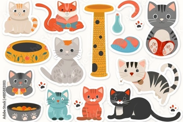 Fototapeta a set stickers on theme cat