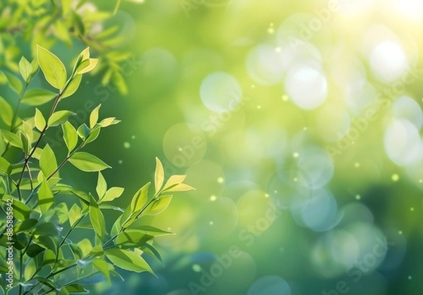 Obraz Blurred Green Background With Leaves & Bokeh