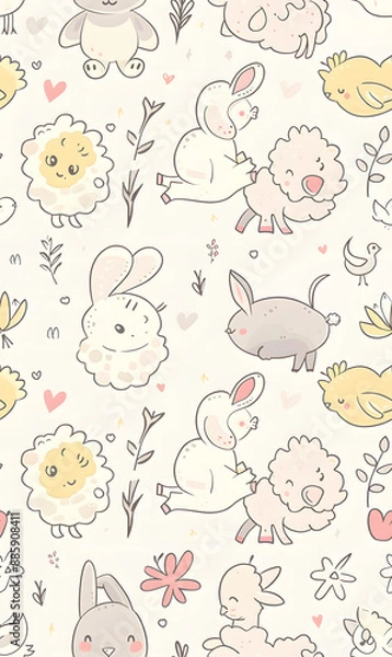 Fototapeta cartoon 2d illustrator doodle pattern, cute pattern in graphic seamless pattern