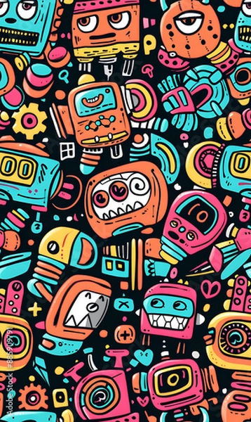 Fototapeta cartoon 2d illustrator doodle pattern, cute pattern in graphic seamless pattern