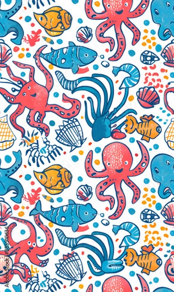 Fototapeta cartoon 2d illustrator doodle pattern, cute pattern in graphic seamless pattern