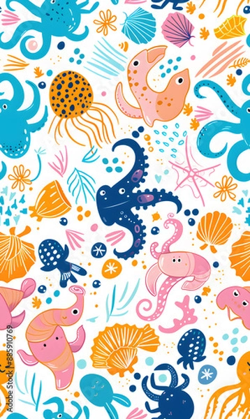 Fototapeta cartoon 2d illustrator doodle pattern, cute pattern in graphic seamless pattern