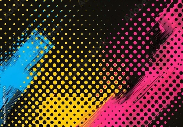 Fototapeta Abstract Halftone Pattern in Yellow, Pink, and Blue