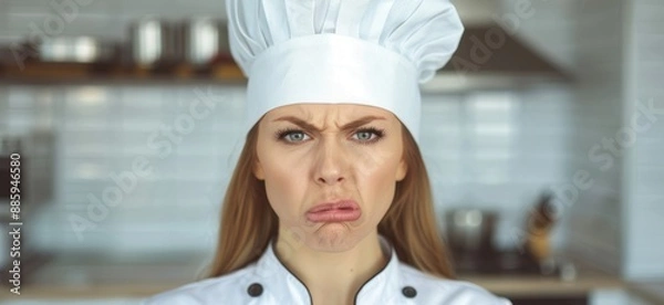 Obraz Displeased chef in white uniform