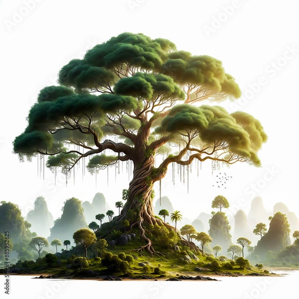 Obraz Beautiful canopy of large trees on a white background.