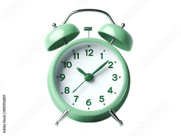 Fototapeta PNG 3d analog green alarm clock timer isolated on transparent background