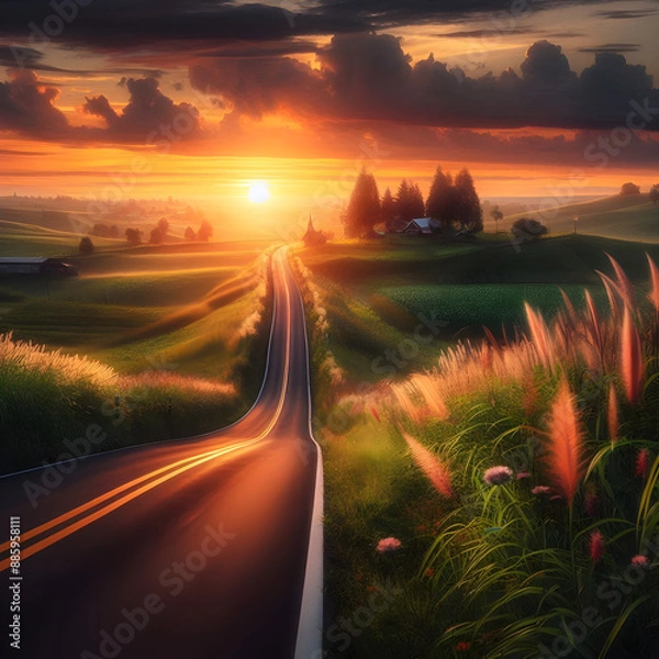 Obraz road side view with the flower