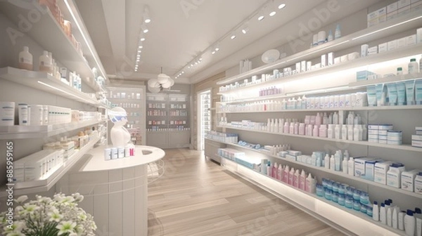 Fototapeta Nurturing New Beginnings A Thoughtfully Curated Collection of Prenatal and Postnatal Care Essentials in a Warm Pharmacy Setting