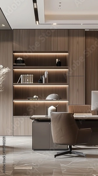 Obraz Modern Office Interior with a Sleek Desk and Luxurious Chair