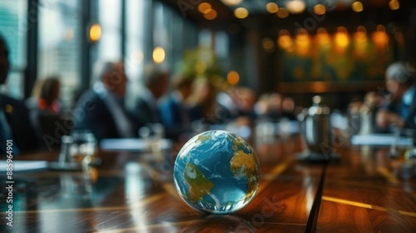 Obraz Business meeting on sustainable development goals, copy space, lifelike photograph