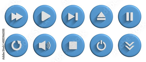 Fototapeta Collection of media player icon audio symbol with 3d blue button design for element