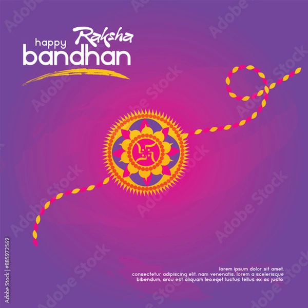 Fototapeta Raksha Bandhan Purple Social Media Post with Vector Rakhi Illustration
