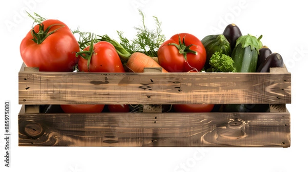 Fototapeta Basket of fruits and vegetables, shopping wooden frame, transparent picture