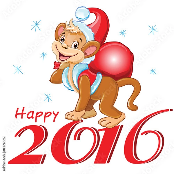 Fototapeta Happy New Year 2016, symbol monkey