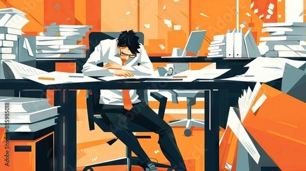 Fototapeta An employee procrastinating while others work, representing laziness and lack of commitment. Generative AI.
