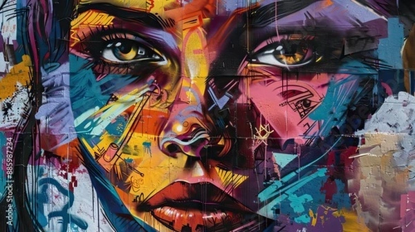 Fototapeta A stunning street art mural with vibrant colors and intricate designs, showcasing urban creativity. Generative AI.