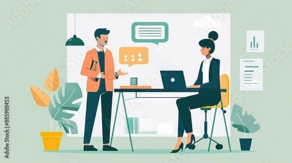 Fototapeta A manager offering supportive feedback to an employee, emphasizing positive communication and emotional support. Generative AI