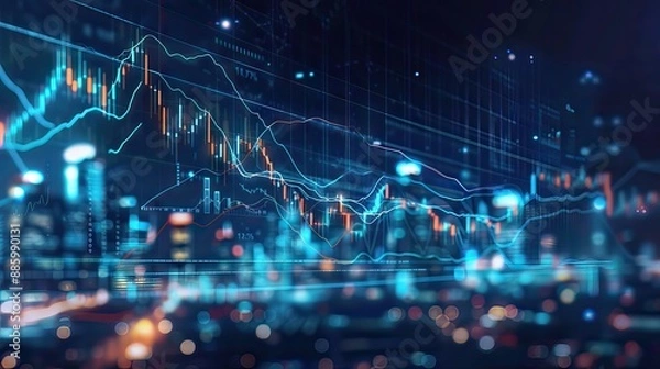 Fototapeta A dynamic stock market graph, capturing market trends and investment opportunities. Generative AI