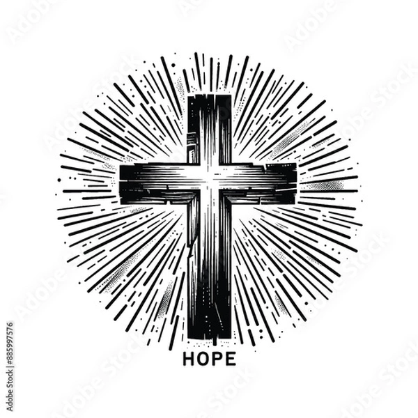 Fototapeta Cross and Hope Create an uplifting image of the cross with rays of hope