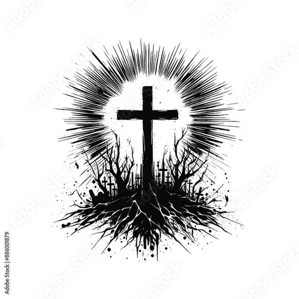 Fototapeta Cross and Resurrection Show the cross with a burst of light symbolizing resurrection