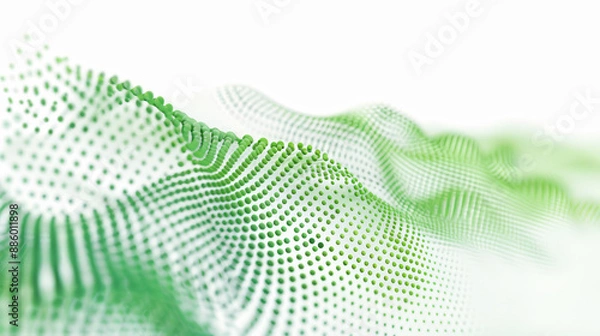 Fototapeta This image showcases an abstract design composed of green dot particles set against a white background. Generative AI